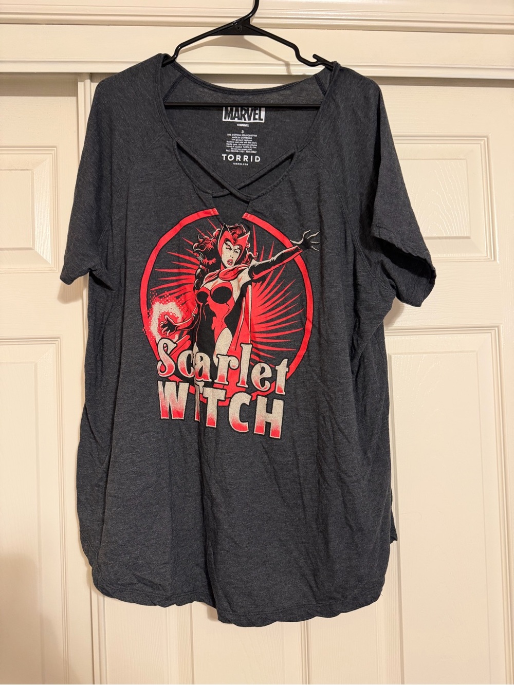Torrid Marvel Scarlet Witch Charcoal Grey Jersey Crisscross Top